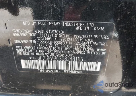 2016 Subaru Crosstrek 2.0I Premium from USA, damaged, VIN JF2GPABC3G8248165